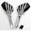 Retroviseurs main squelette chrome et noir pour Harley et custom